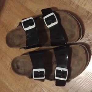 Birkenstock black patent white plastic, size 7/38